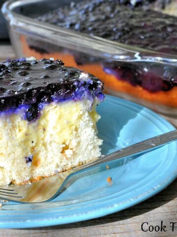 a single slice of white cake with a blueberry topping.