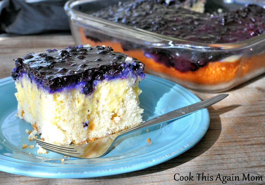 Blueberry Poke Cake
Blueberries tops off a white cake and pudding. 