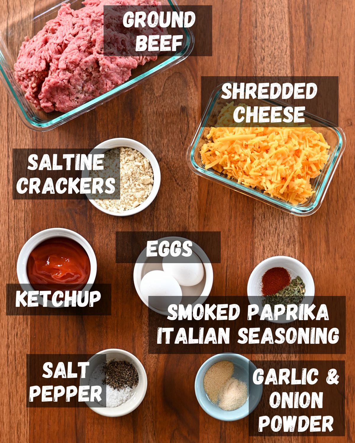 Ingredients used for no veggie meatloaf.