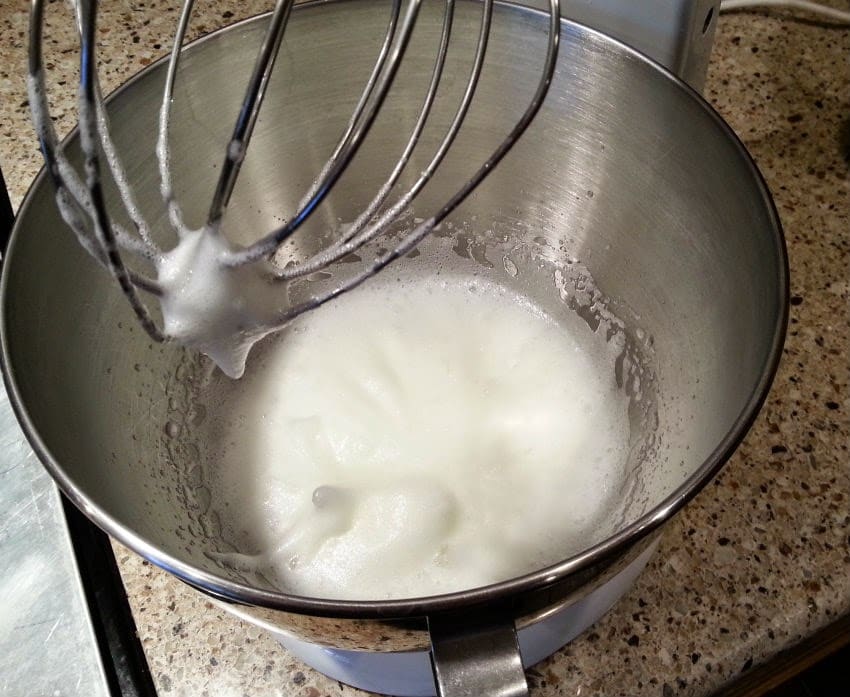 egg whites in mixer beaten until soft peaks form