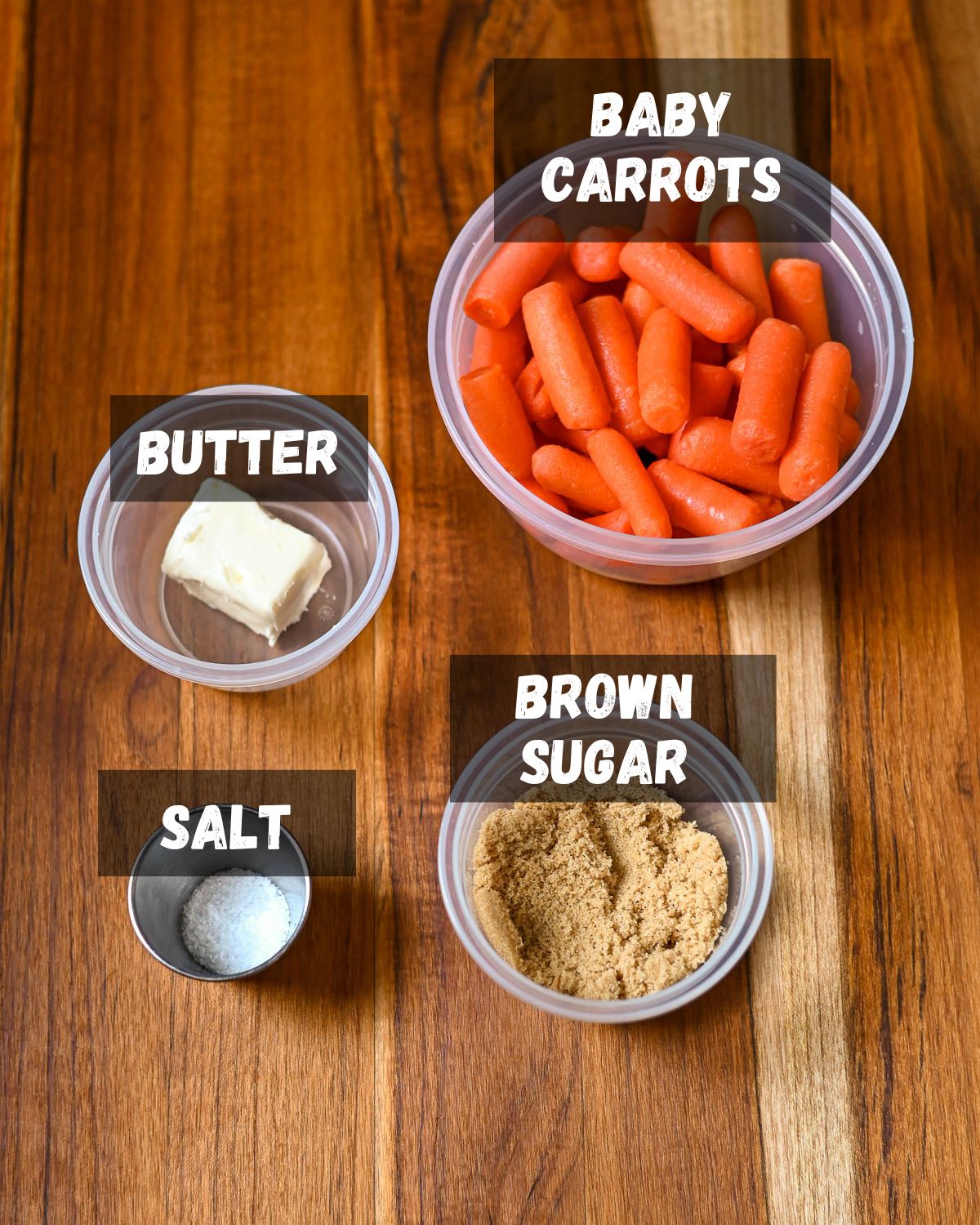 Labeled ingredients used in browns sugar carrots. 