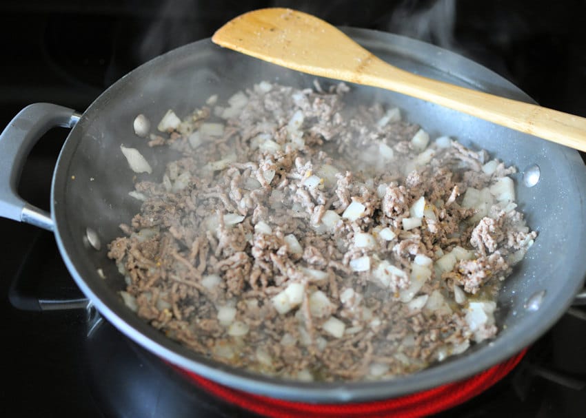 ground beef and onion cooking
