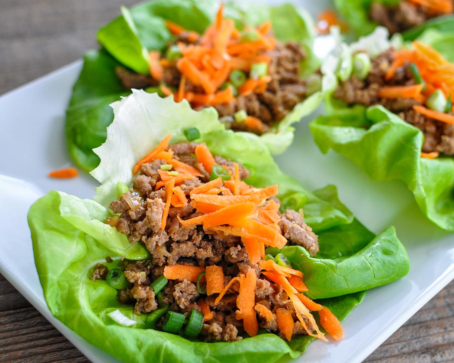 ground turkey with spices sitting in a lettuce bed with carrots