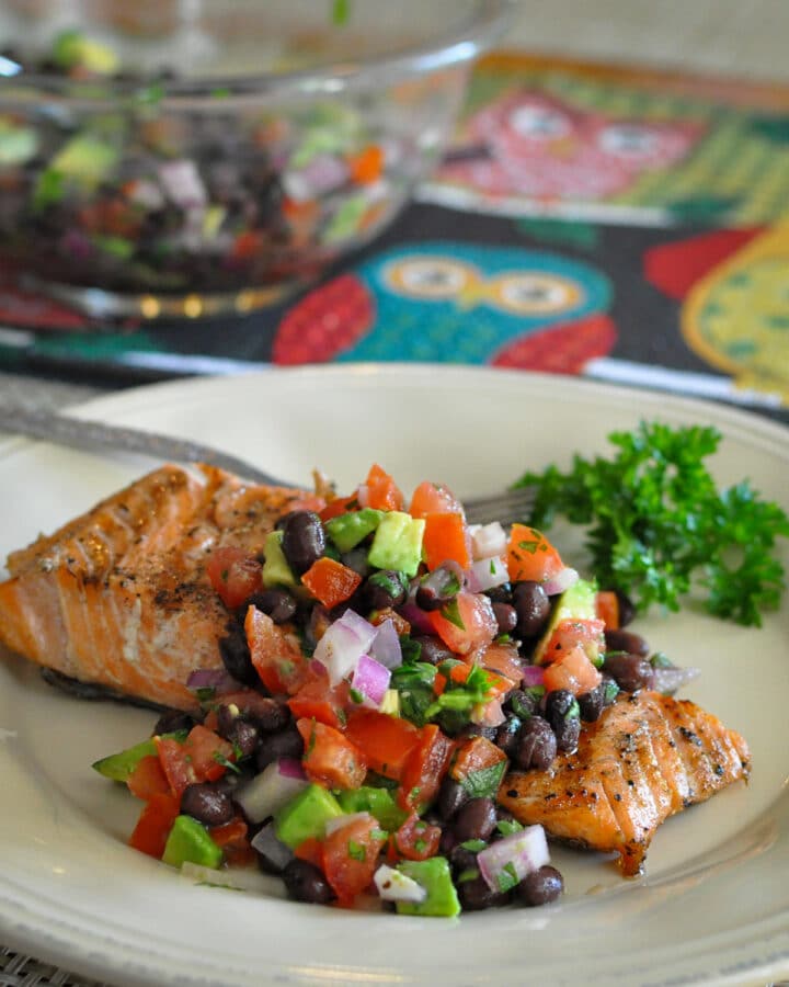 Grilled Salmon with Black Bean Salsa - Cook This Again Mom