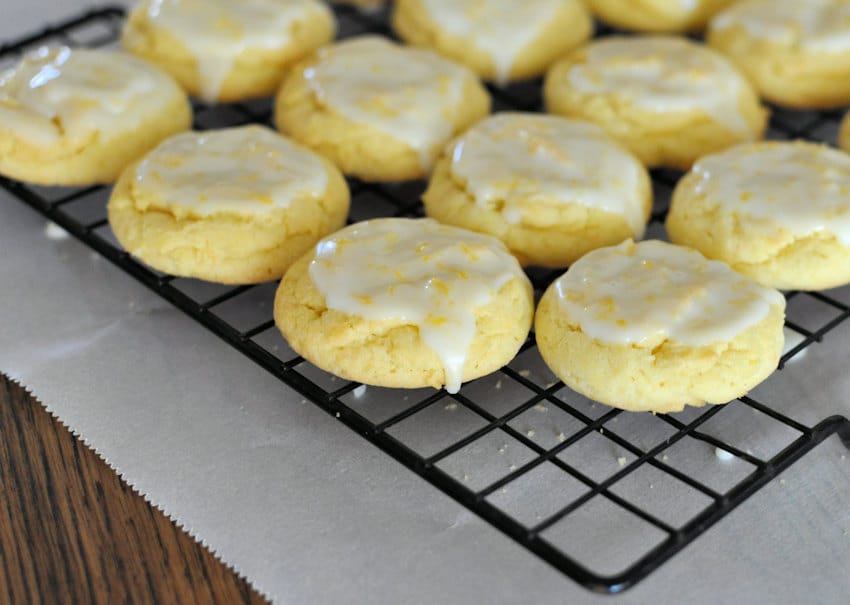 lemon cookies on a black rack