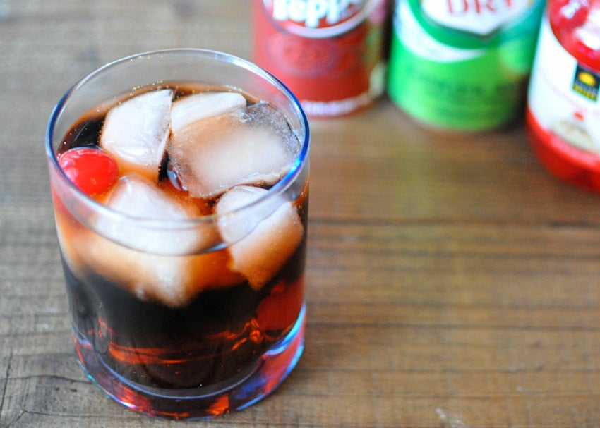 Dr. Pepper Surprise in a glass with ice