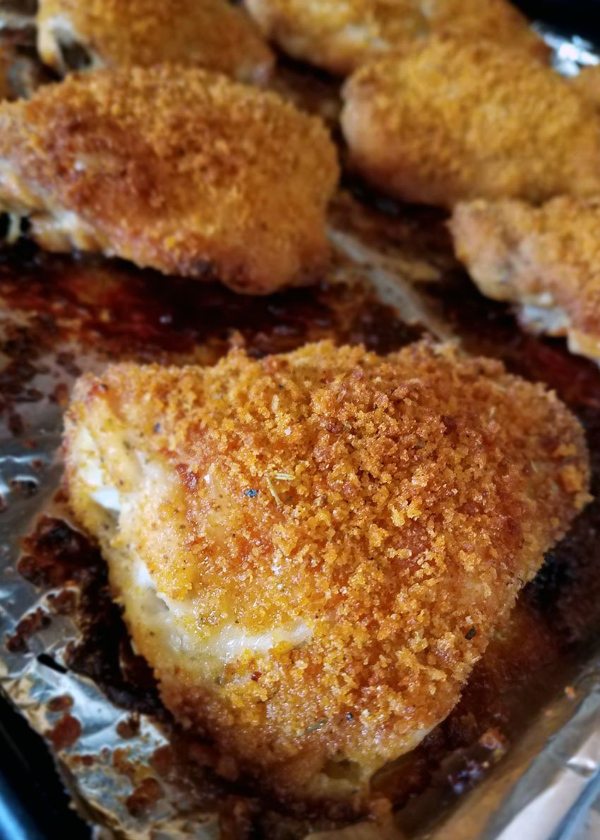 just baked chicken thighs with homemade shake and bake