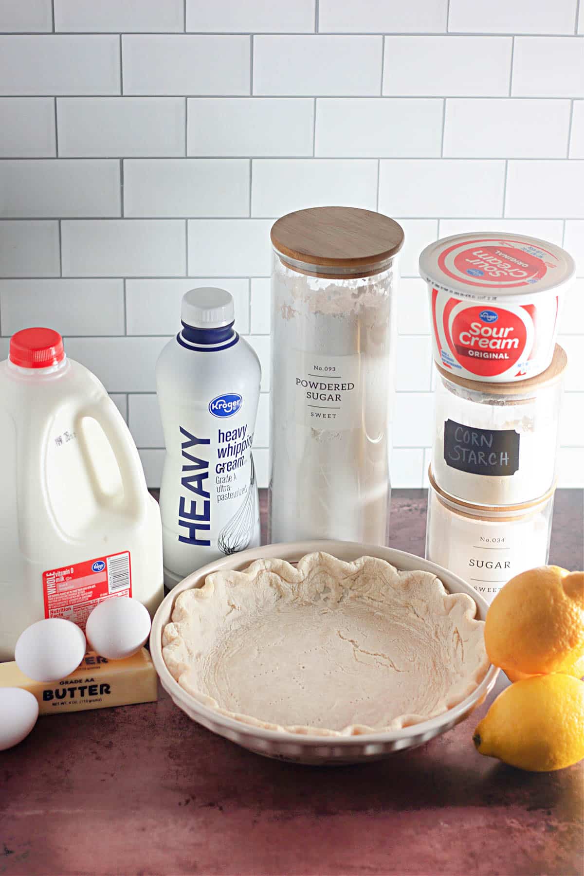 Ingredients shown for sour cream lemon pie.