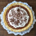 chocolate pie made with tofu and topped with whipped cream