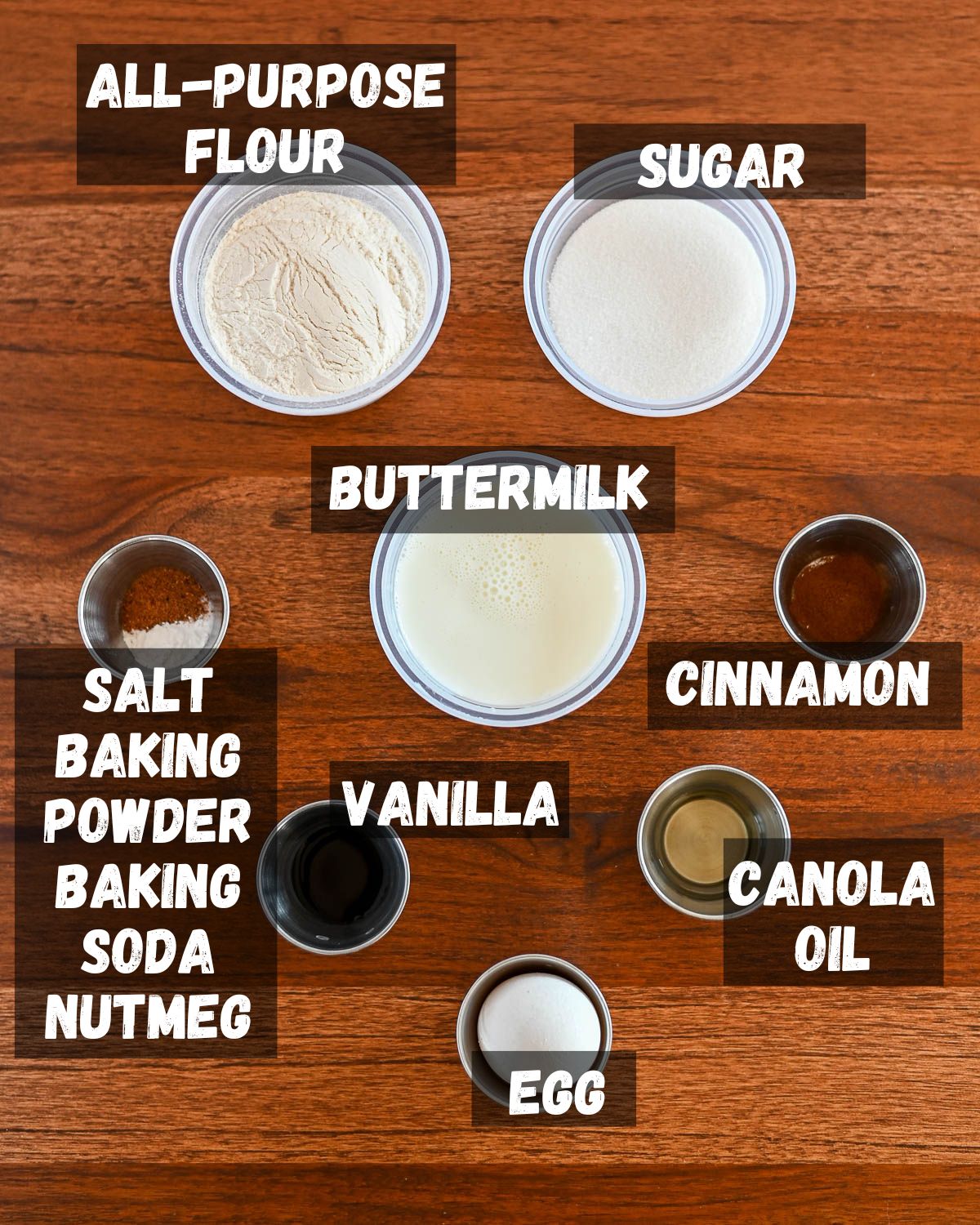 Ingredients shown for baked donuts. 