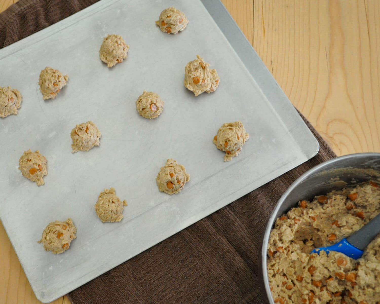 cookie dough placed on a cookie sheet