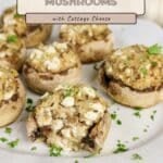 Easy Stuffed Mushrooms filled with a savory cottage cheese mixture and garnished with fresh parsley, served on a white plate.