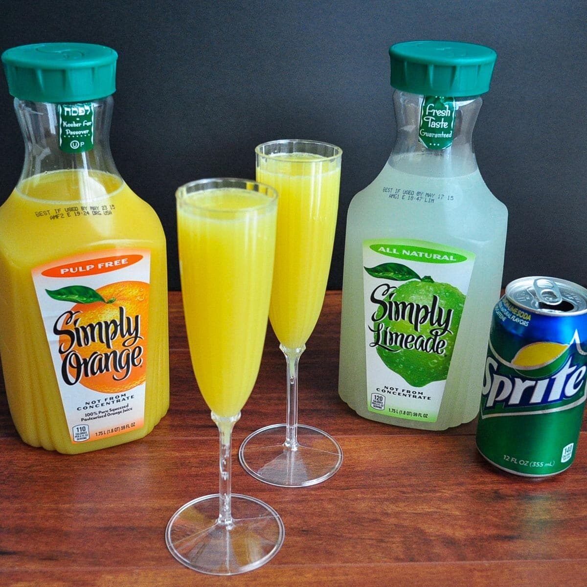 virgin mimosas ingredients orange juice, limeade, and sprite