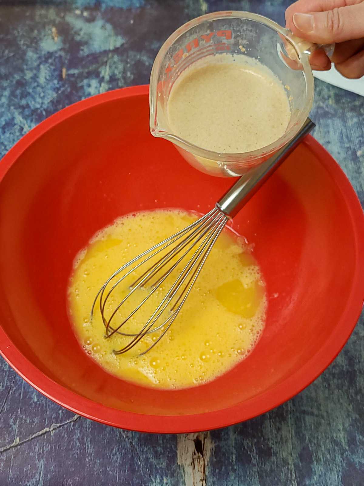 whipped eggs with yeast and milk be added