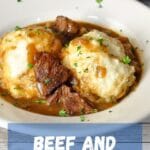 pinterest graphic for beef and dumplings