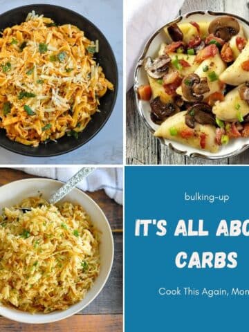 three photo collage for it's all about carbs posts.