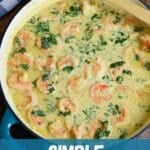 Pinterest image for shrimp curry recipe.