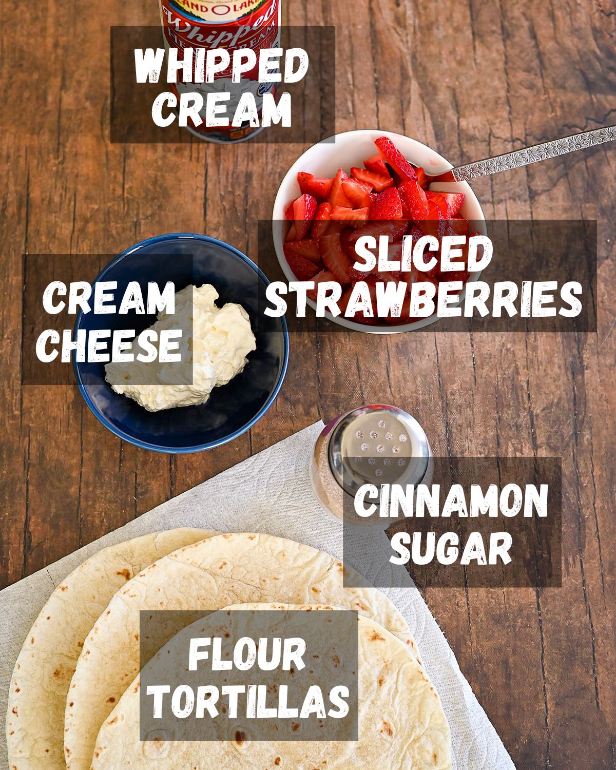 Ingredients shown for strawberry burritos. 