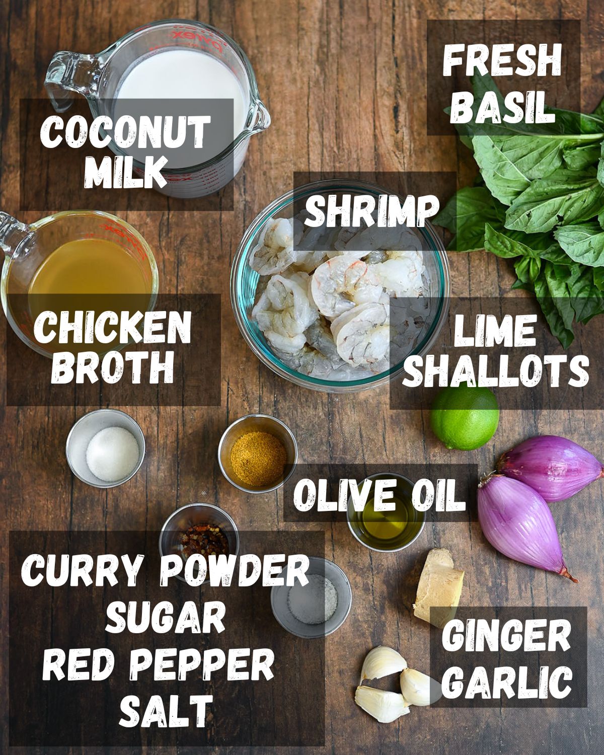 Ingredients shown for curry shrimp.