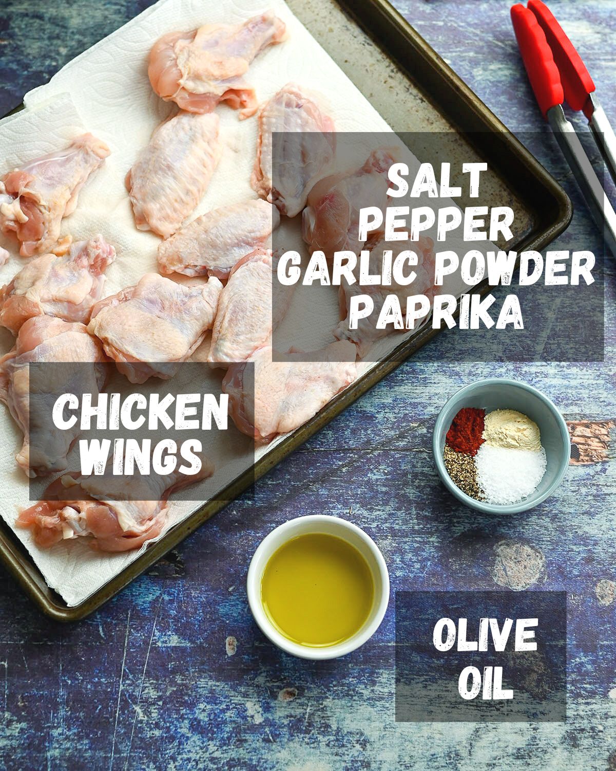 Ingredients needed for grilled chicken wings. 