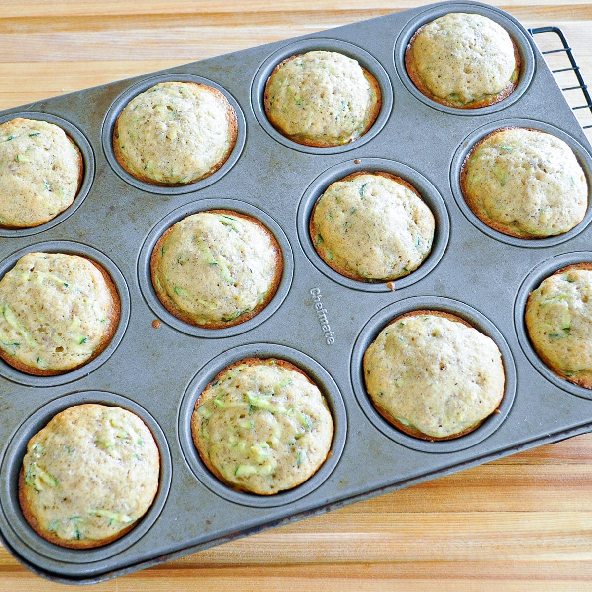 Just baked zucchini muffins still in the baking pan. 