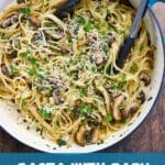 Pinterest image for pasta with mushrooms.