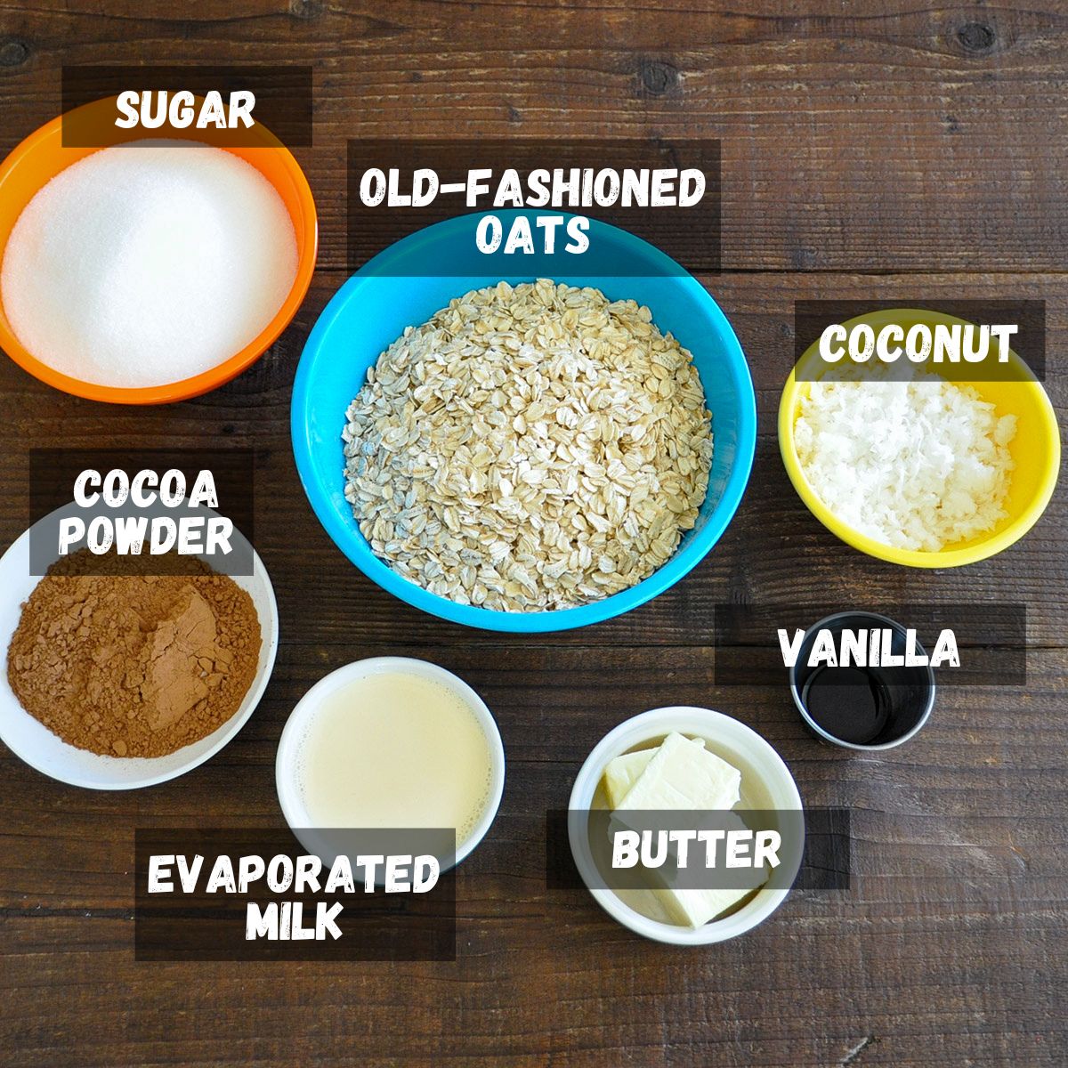 Ingredients for no bake cookies.