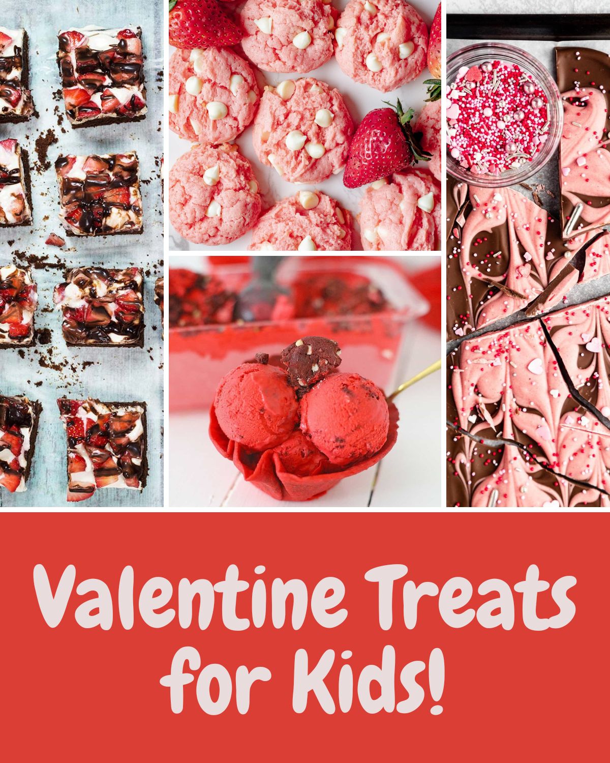 A collage of photos of valentine treats. 