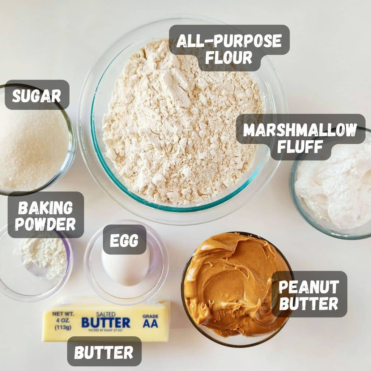 Labeled ingredients shown for fluffernutter cookies. 