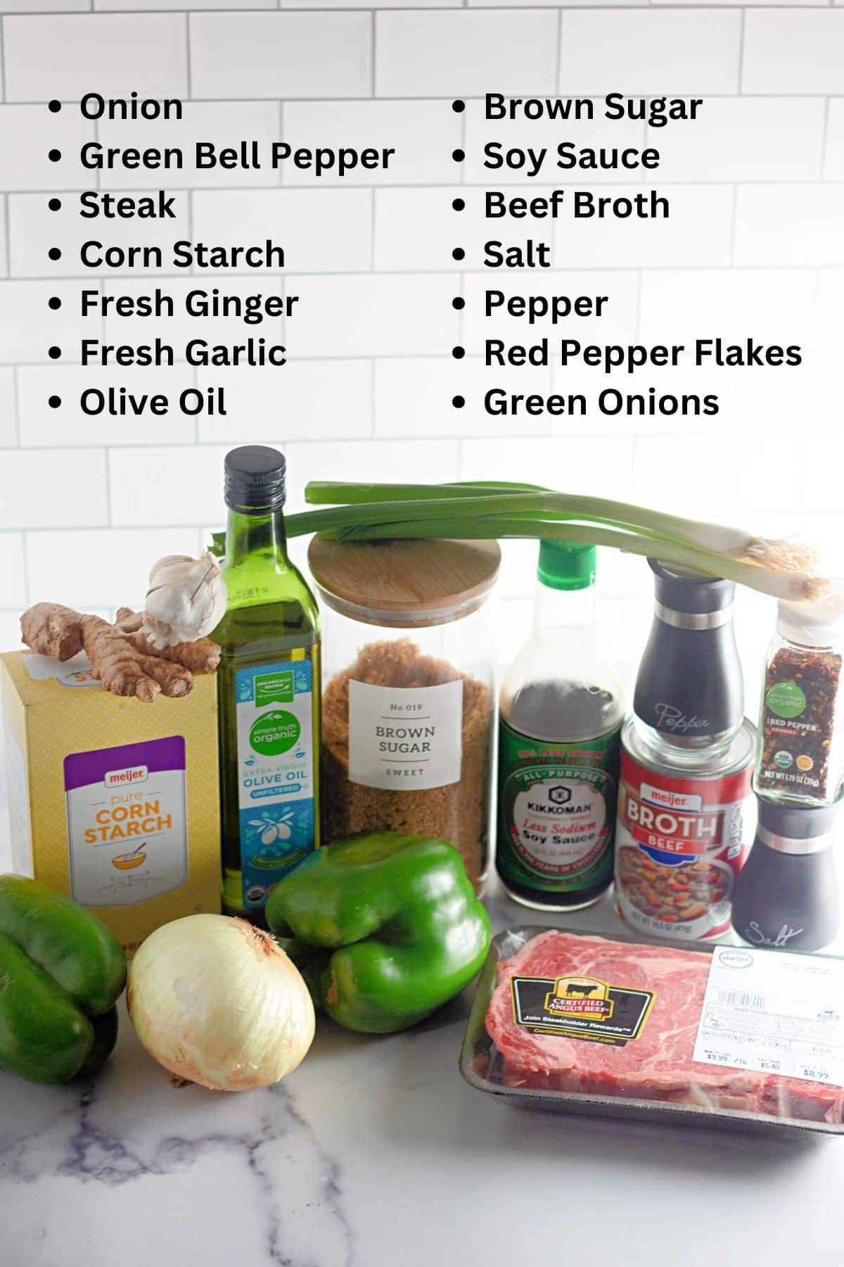 Ingredients shown for homemade mongolian beef. 