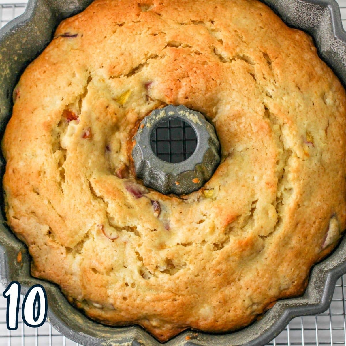 Just baked peach cake in a bundt cake pan. 