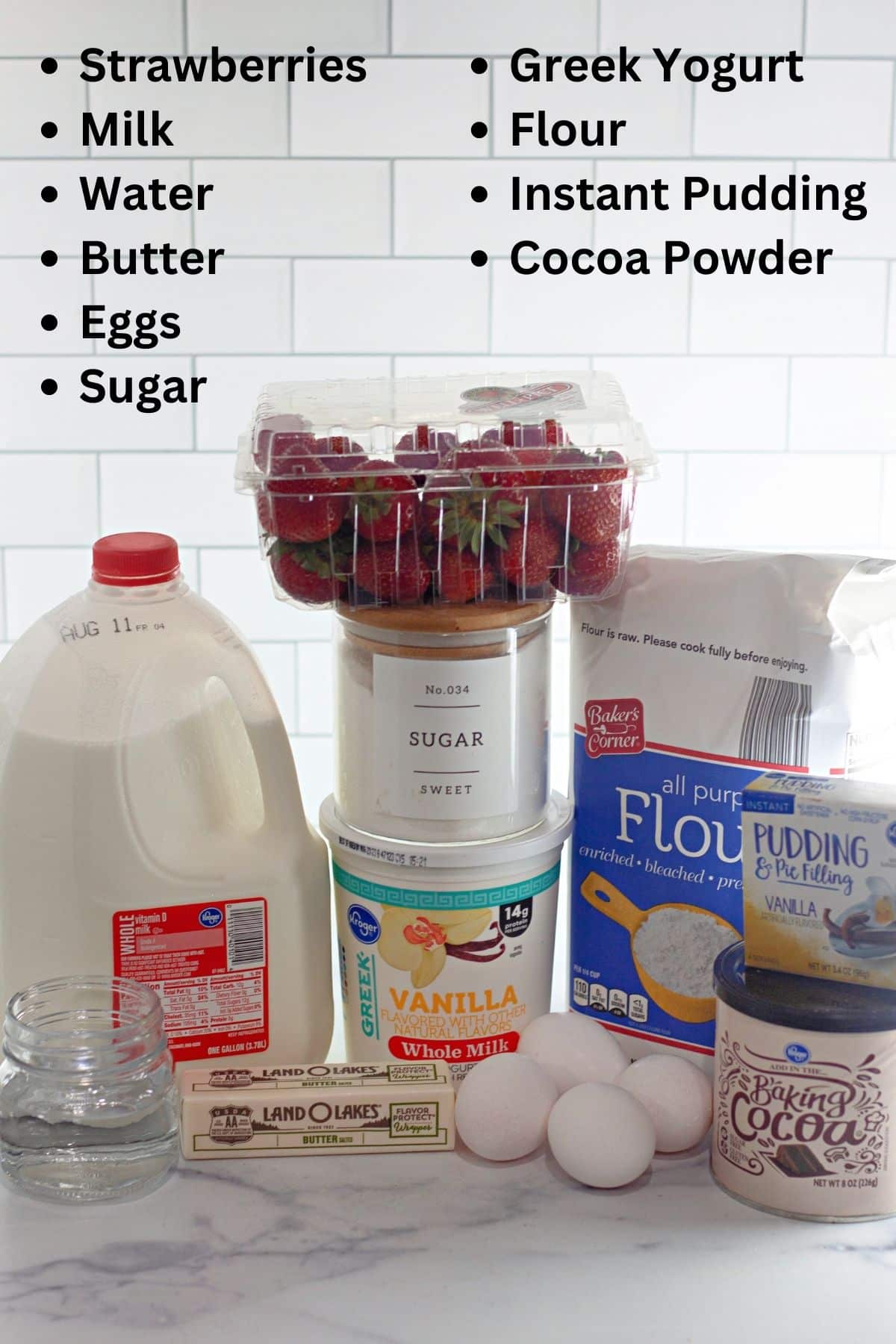 Labeled ingredients shown for cream puffs with strawberries. 