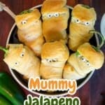 Pinterest Graphic showing Mummy Jalapeno Poppers.