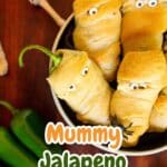 Pinterest Graphic showing Mummy Jalapeno Poppers.