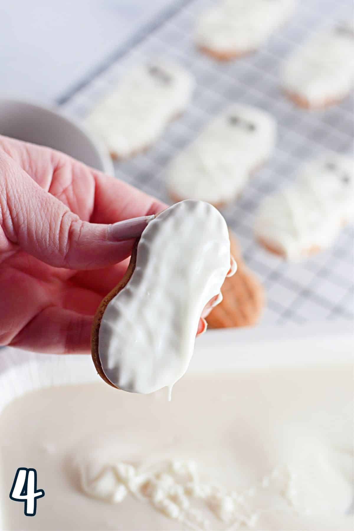 A Nutter Butter Cookies that was dipped in white melting chocolate. 