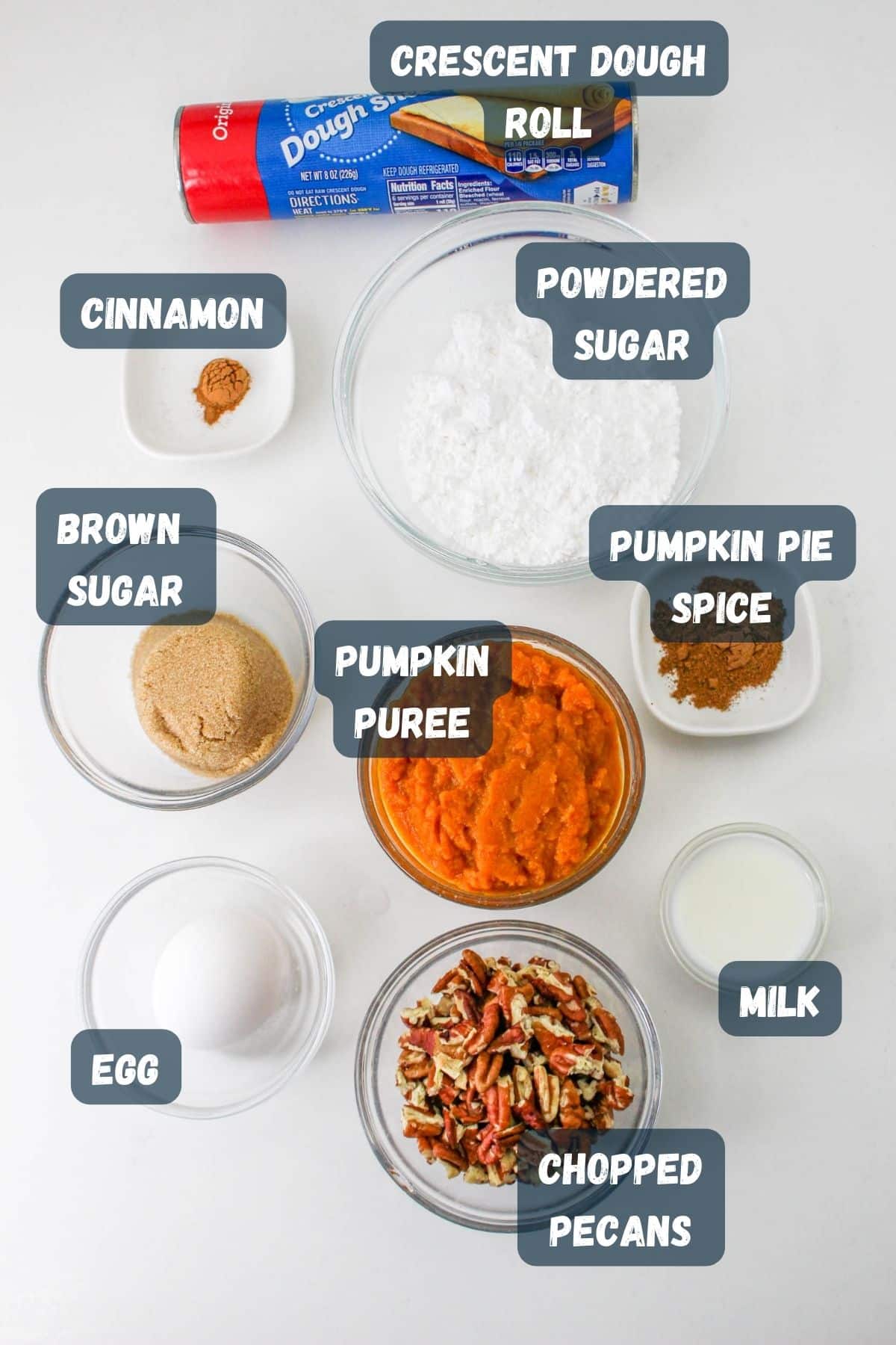 Ingredients shown to make a pumpkin pastry braid. 