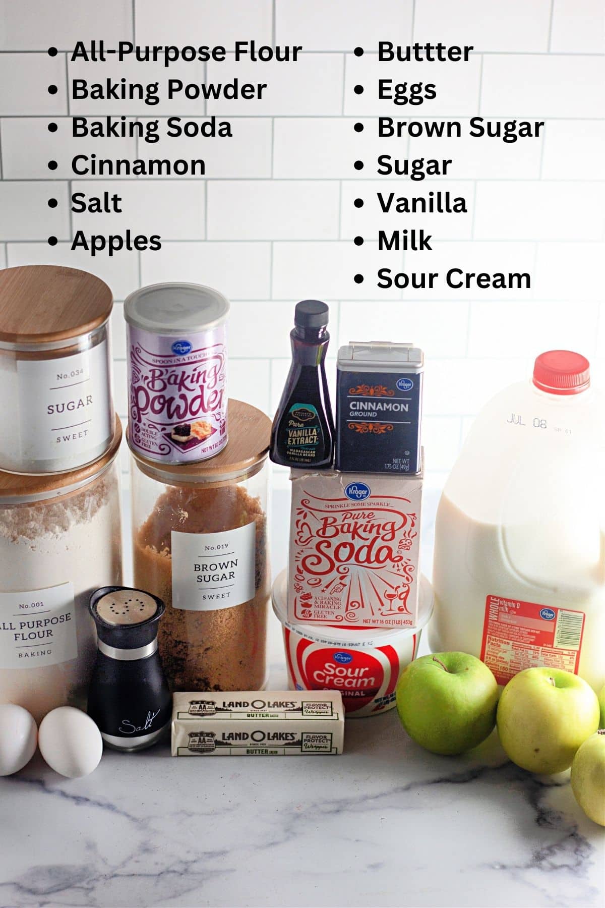 A list of ingredients for a homemade muffins that includes apples and cinnamon.