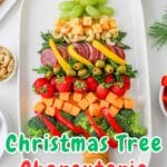 Christmas Tree Charcuterie Board: A delightful and festive arrangement of delectable meats, cheeses, and other flavorful delights, carefully arranged on a wooden board in the shape of a Christmas tree. Perfect