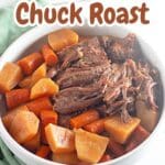 Slow cooker chuck roast in a bowl.