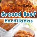 Ground beef enchiladas served on a white plate.