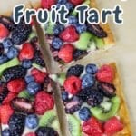 Savor the exquisite fusion of berries and kiwi atop flaky puff pastry, crowned with vibrant text: "Puff Pastry Fruit Tart.